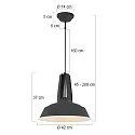 Mexlite Luminaria colgante EDEN abajo, de 1 llama, redondo E27 IP20, negro mate regulable