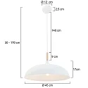 Mexlite Luminaria colgante BJORR - Ø 45CM de 1 llama, grande, plano E27 IP20, blanco mate regulable