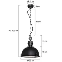 Steinhauer Luminaria colgante BIKKEL - Ø 32CM de 1 llama, pequeño E27 IP20, negro mate regulable