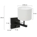 Luminaria de pared STANG arriba, cilíndrico, con pantalla E27 IP20, negro mate regulable