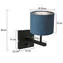 Steinhauer Luminaria de pared STANG arriba, cilíndrico, con pantalla E27 IP20, negro mate regulable