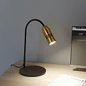 Luminaria de mesa NEO! TABLE (LV) con brazo flexible, enfocable IP20, latón, negro mate regulable