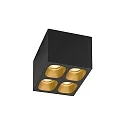 Luz downlight PIRRO 4.1 de 4 llamas, cuadrado IP20, dorado, negro regulable